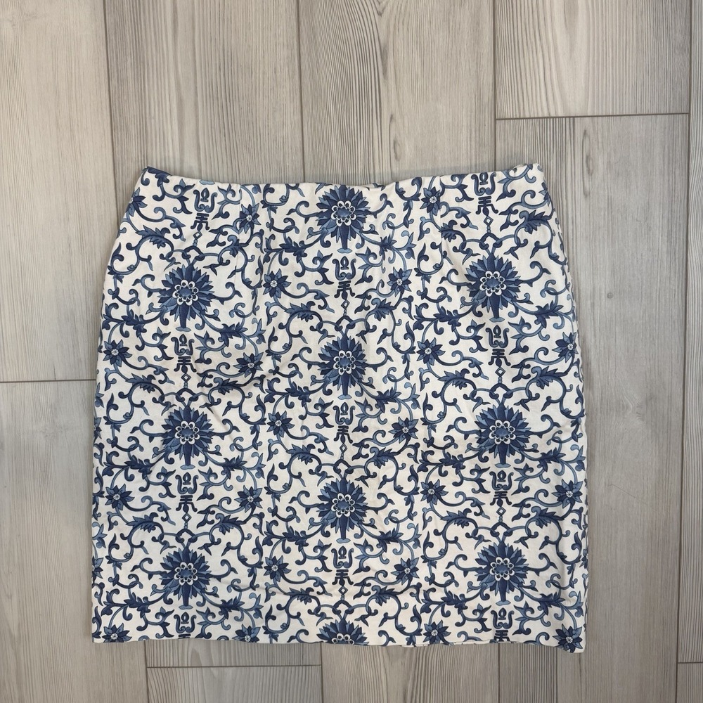 Lauren Ralph Lauren Women's 12 Blue Floral Skirt Lined Straight Pencil Skirt